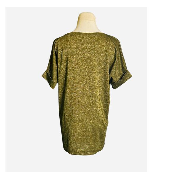 Mango metallic gold cuffed short sleeves top size XS - Picture 2 of 10
